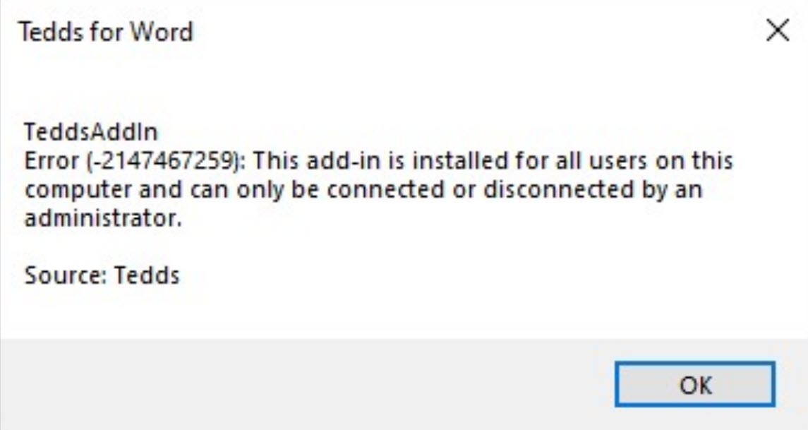 How do I resolve Tekla Tedds Add-in disabled and/or 'Tedds Add-In Error ...