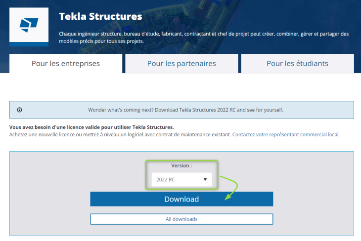 download.tekla.com - choix version + download