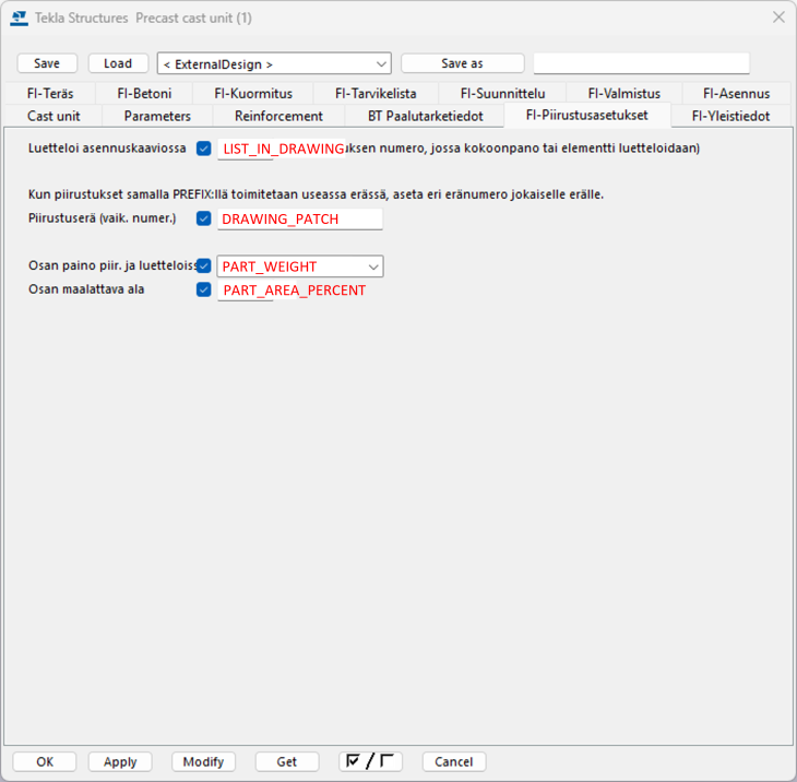 Finland environment udas in FI-Piirustusasetukset tab