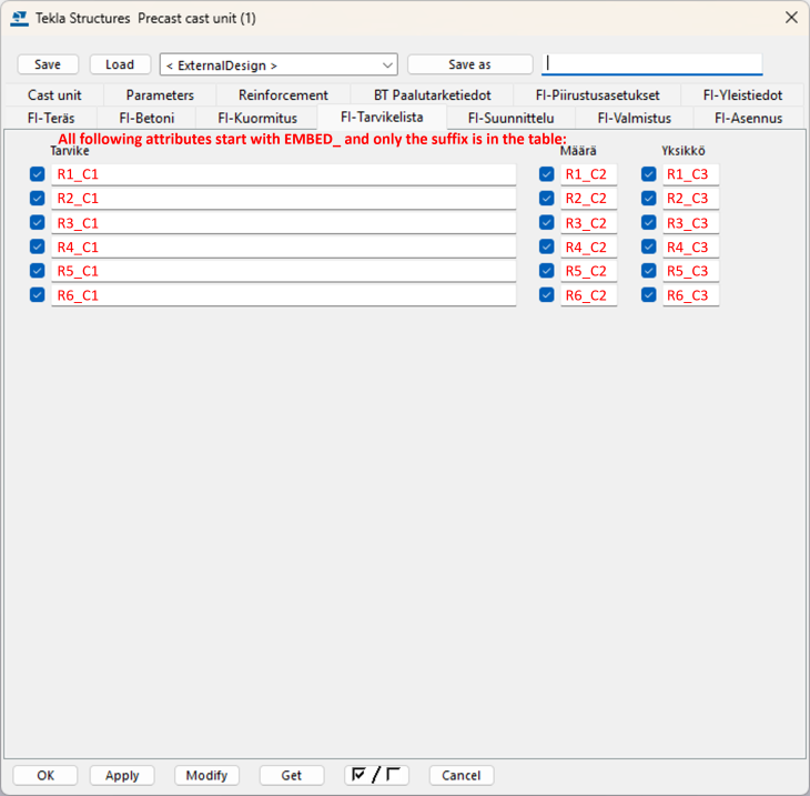 Finland environment udas in FI-Tarvikelista tab