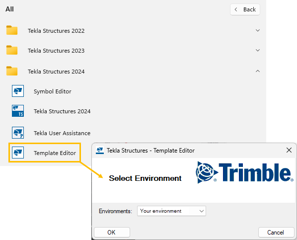 Open Template Editor from Start menu/screen