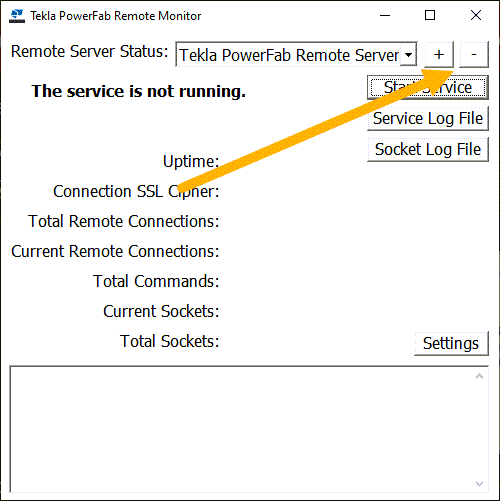 Remote server monitor window with arrow pointing to minus button in upper right.