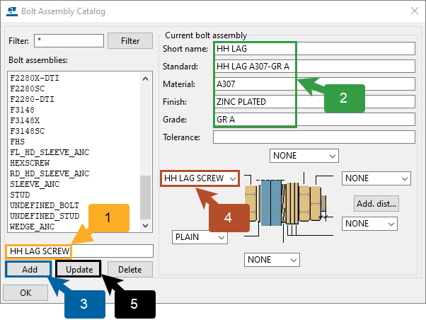 Bolt assembly catalog dialog with boxes and numbers correlating to the steps listed