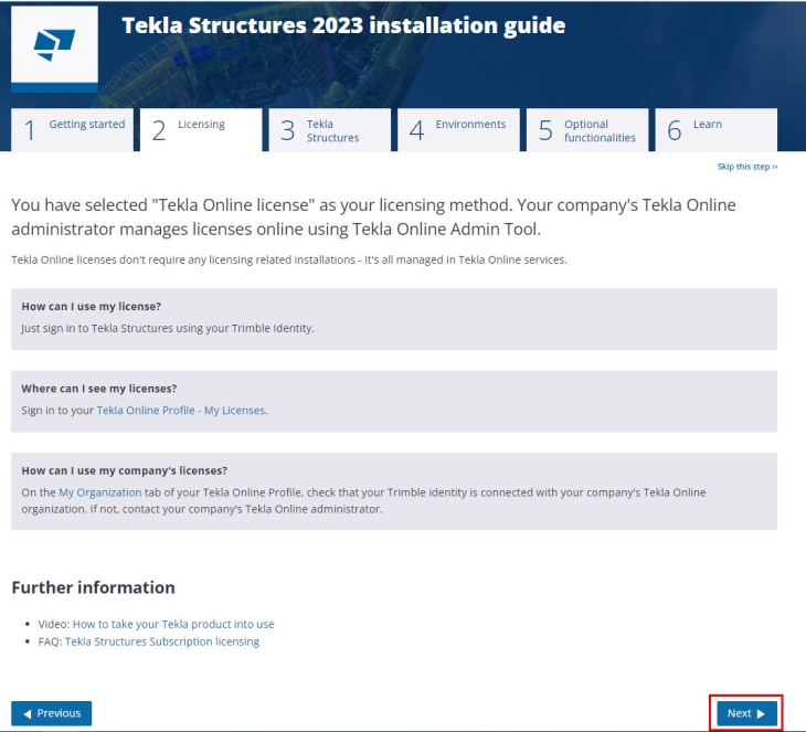Tekla Online licensing2