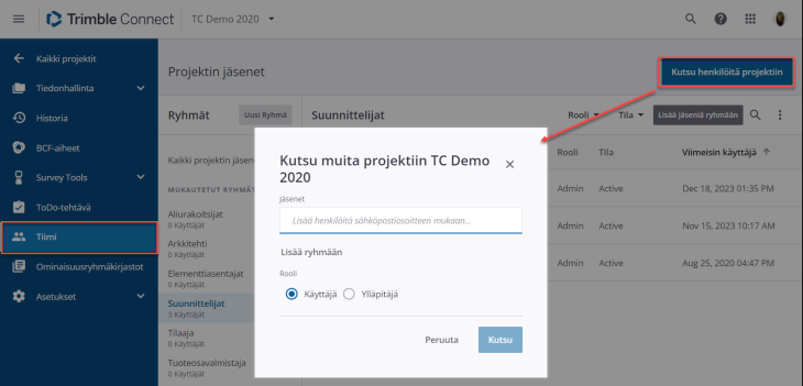 Kutsu henkilöitä projektiin