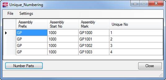 Unique number dialog with unique numbers added