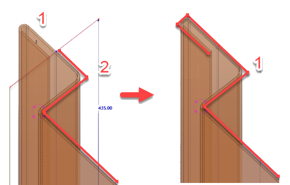Left side wrongly created polybeam, with added material. Right side correct alternative.