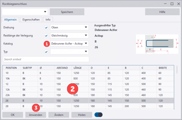 RebarEndConnection create dialog