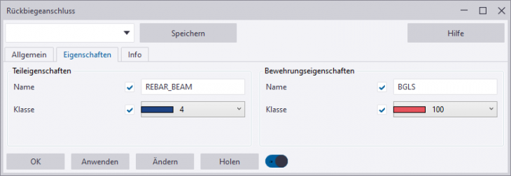 RebarEndConnection settings