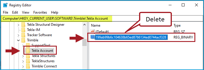 delete stored sign in reg keys