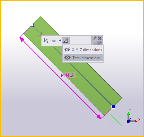 Visibility of direct modification dimensions in model ( Total & X