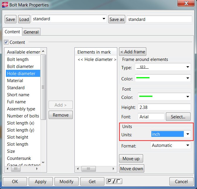 How to change bolt mark units from metric to imperial? Tekla User