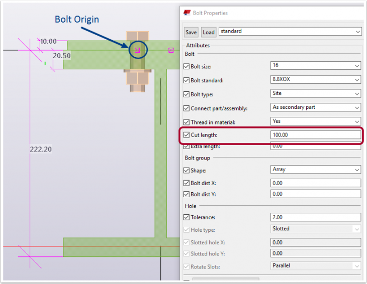What is the effect of changing the cut length in Bolt Properties