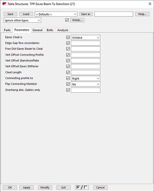 Thomas Panels Eaves Beam to Stanchion (27) - Parameters tab | Tekla ...
