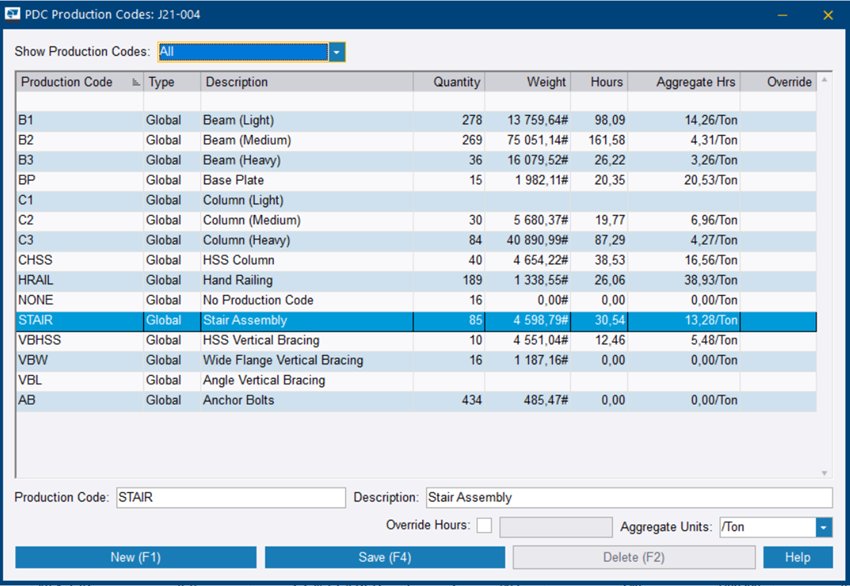 Manage production codes used in a production control job | Tekla User ...