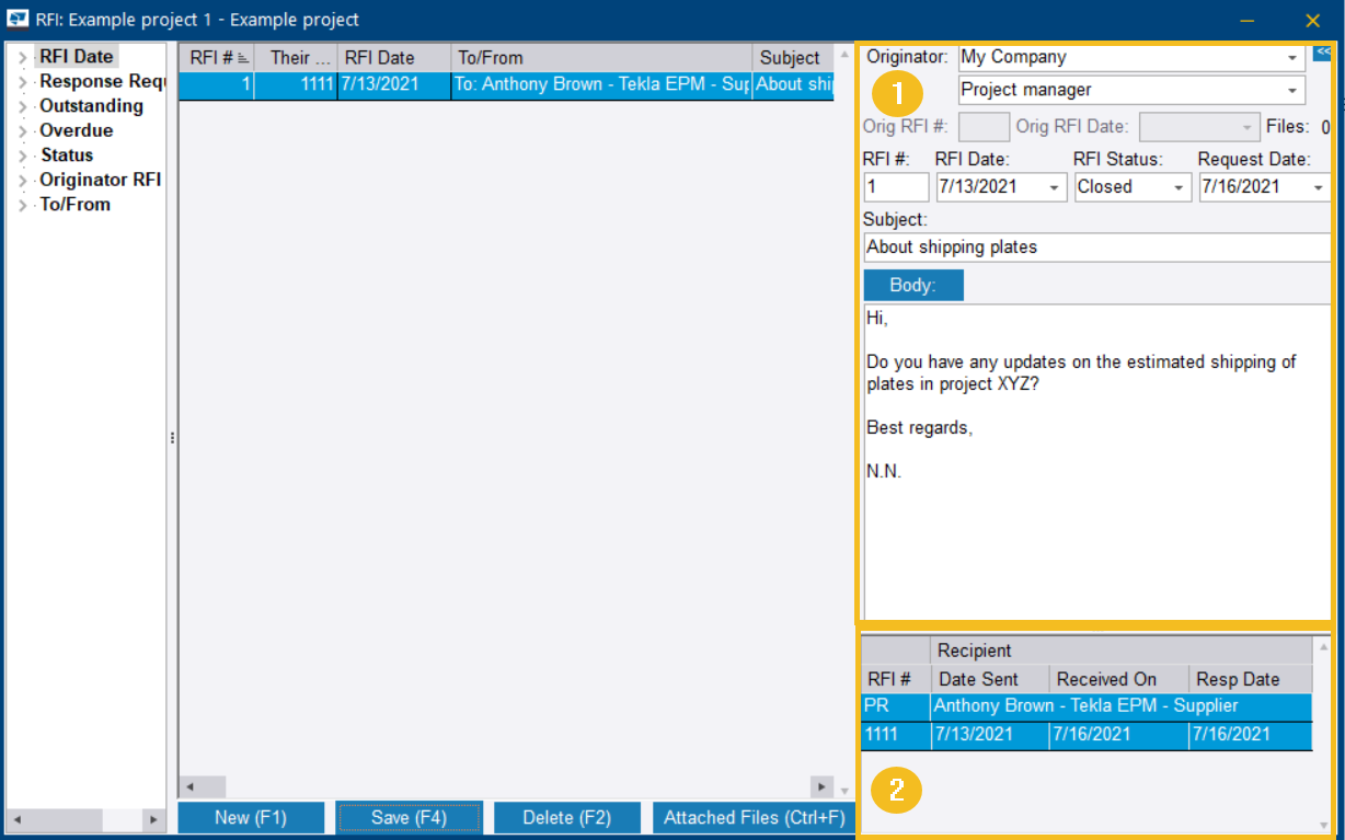 Modify an RFI | Trimble User Assistance