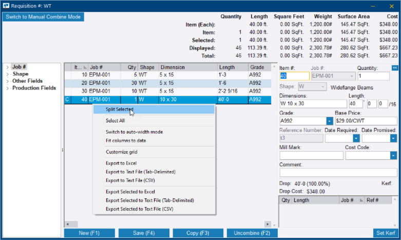Split shapes | Trimble User Assistance