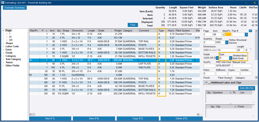 Apply labor codes to an estimate | Tekla User Assistance