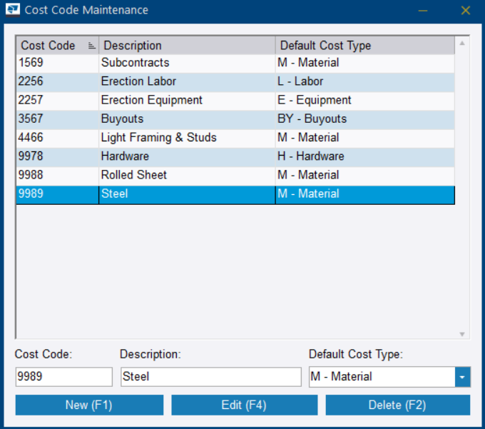 Manage cost codes | Tekla User Assistance