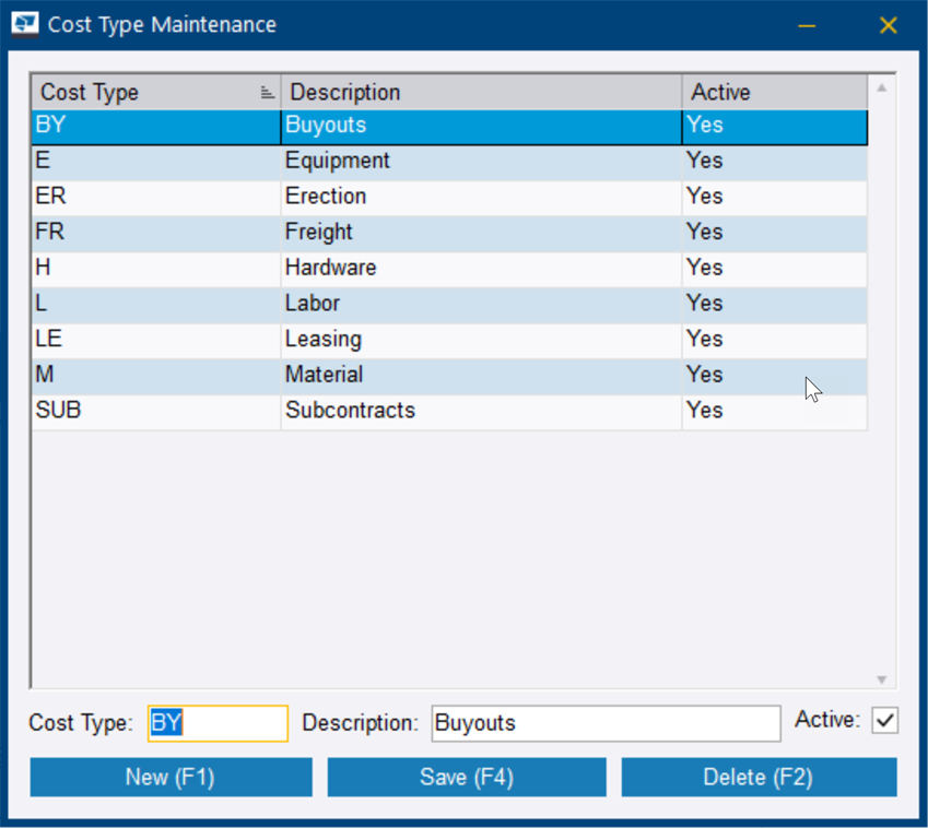 Manage cost types | Tekla User Assistance