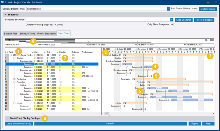 Modify the Gantt chart | Trimble User Assistance