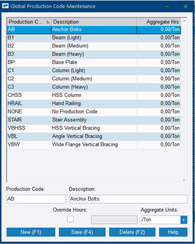 Manage global production codes | Tekla User Assistance