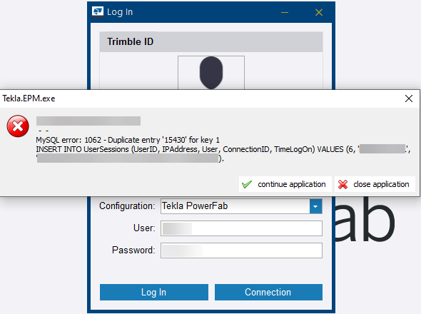 MySQL error: 1062 Usersessions Table | Trimble User Assistance