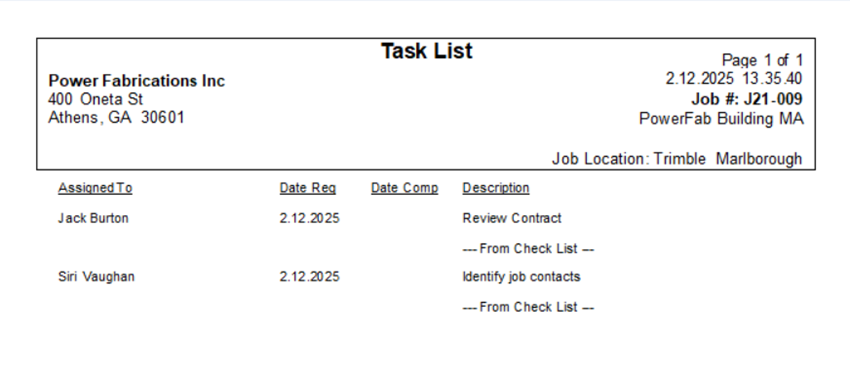 Project management: Task List reports | Trimble User Assistance