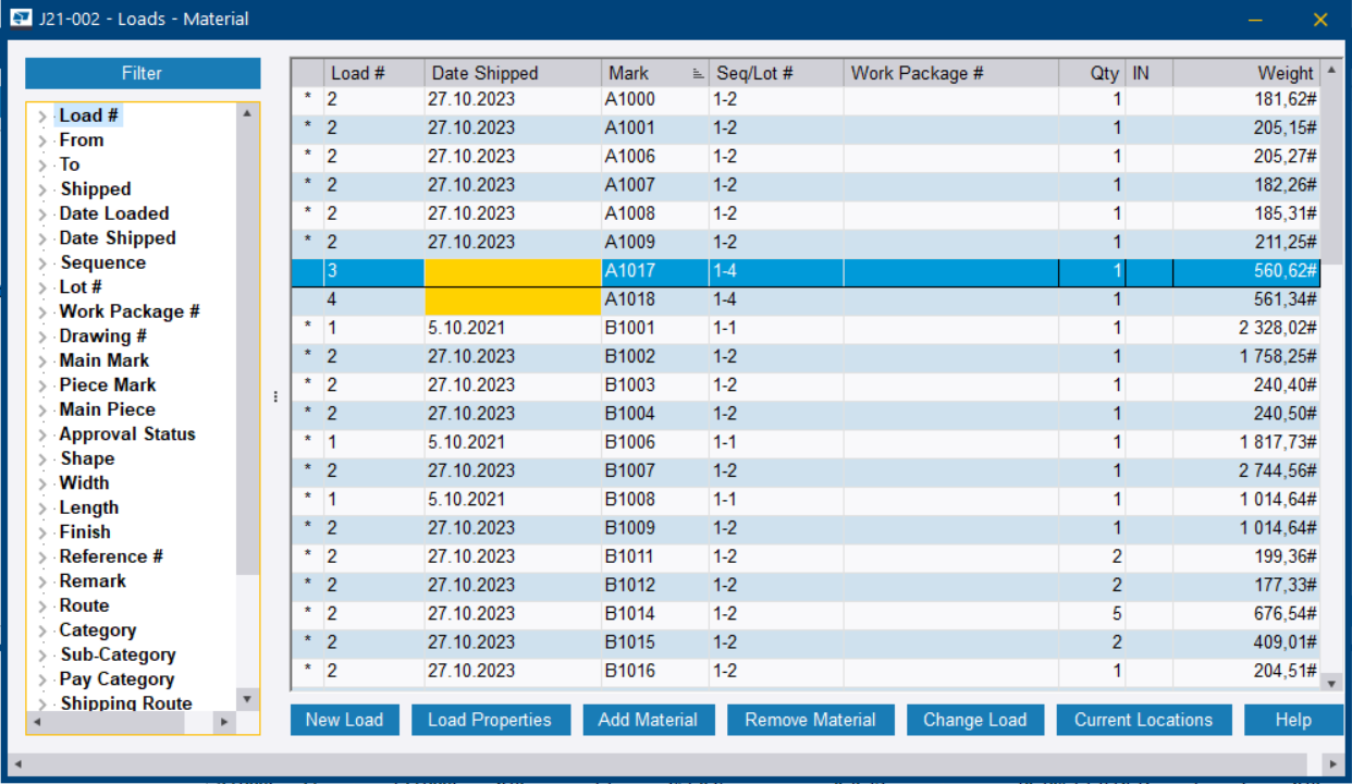 View the materials on a load | Trimble User Assistance