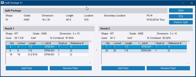 Dividir perfiles | Trimble User Assistance