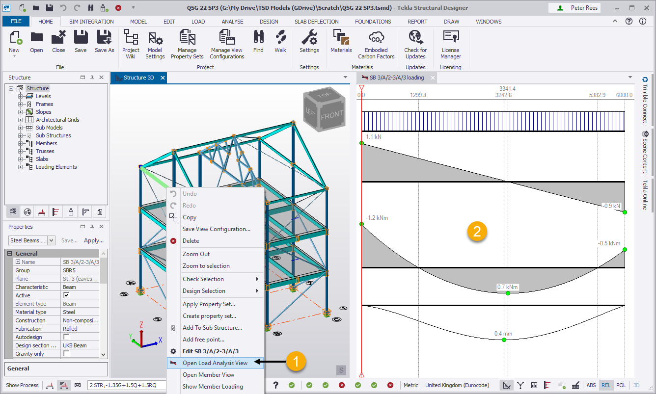 Overview of the Load Analysis view Tekla User Assistance