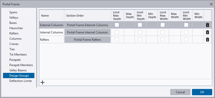 Define portal frame design groups | Trimble User Assistance