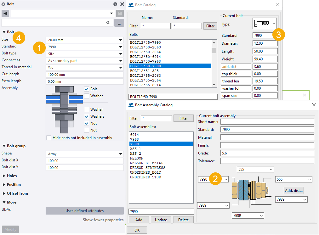 How the bolt catalog and bolt assembly catalogs work together Tekla
