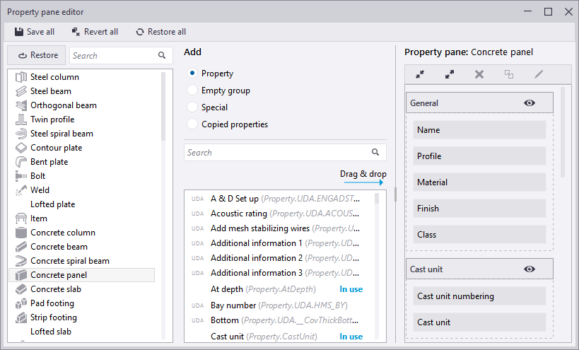 Customize the property pane layout | Tekla User Assistance