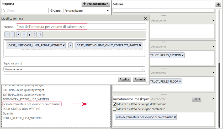Creazione di una formula personalizzata in Organizzazione | Trimble ...