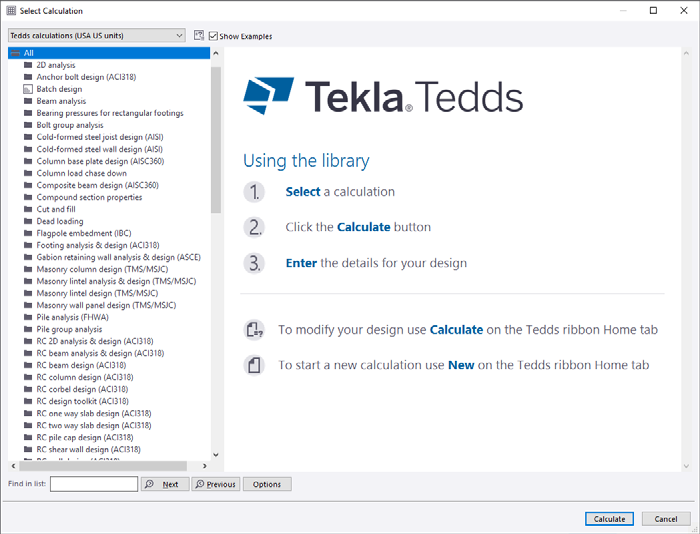 Using Tedds (US design example) | Tekla User Assistance
